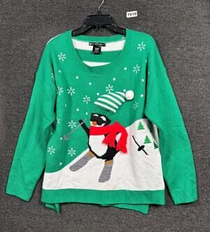 Penguin Skiing Holiday Ugly Christmas Sweater Size XL Green by United States